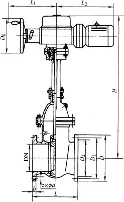 Z941T/W/H型鑄鐵電動(dòng)楔式法蘭閘閥PN10～PN16外形尺寸圖